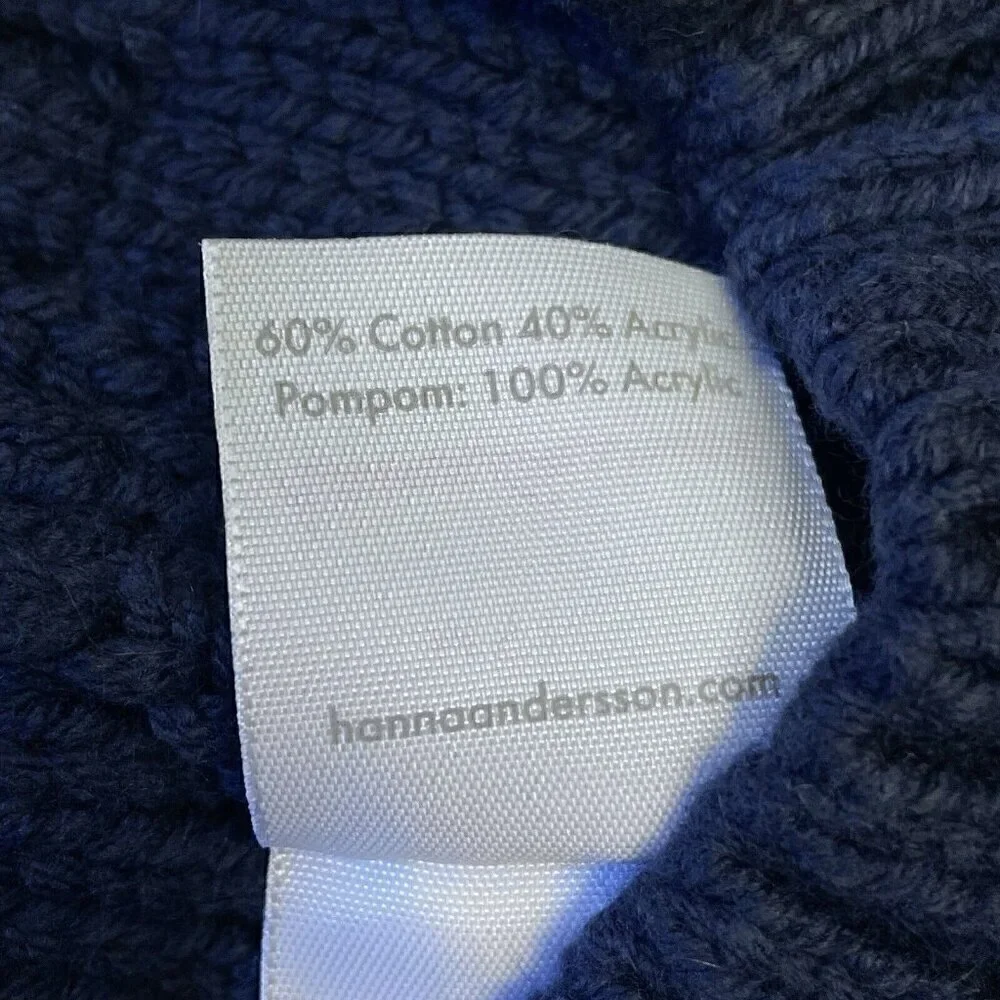 Hanna Andersson Cable Knit Navy Winter Hat With Pom Pom Kids 3-6 Yrs NWT Beanie